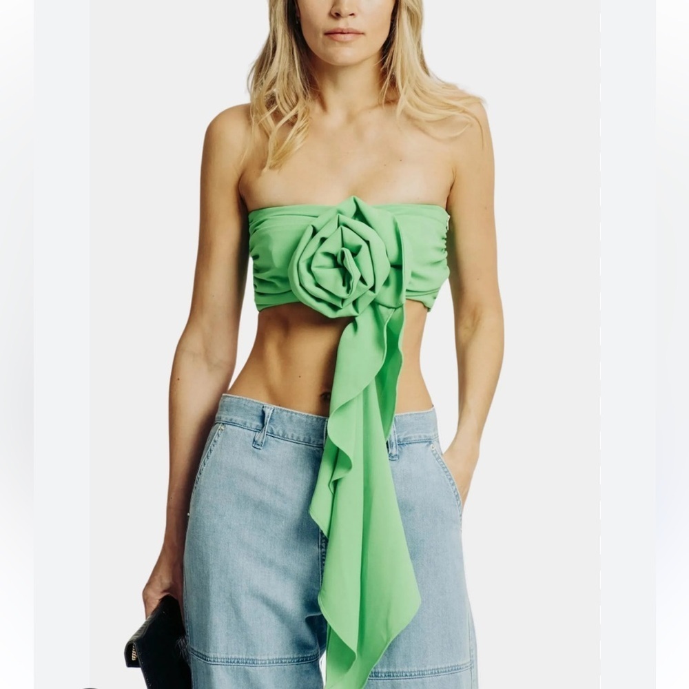 NWT Torn By Ronny Kobo Max Top Green Rosette Bandeau Size XS